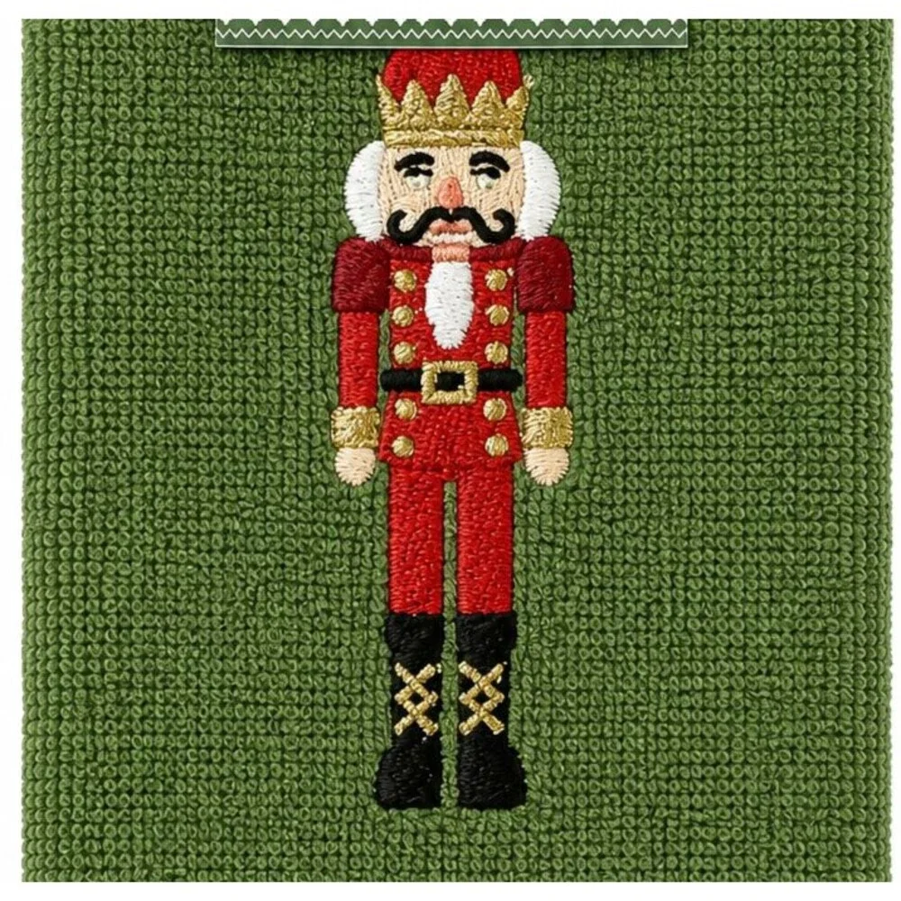 Christmas Nutcracker Fingertip Towels Set of 2 Green Cotton Embroidered Holiday